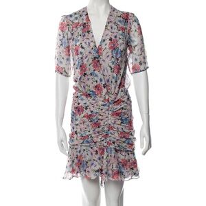 Veronica Beard side ruched floral silk mini dress